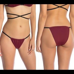 NWT Solid & Striped Swim Team The Hannah String Bikini Bottom Medium Black Rust
